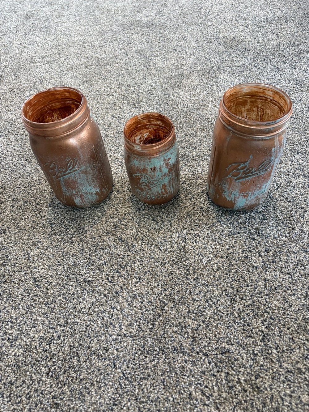 Ball Mason Jar Set in Copper with Turquoise Patina - Decorative Vases